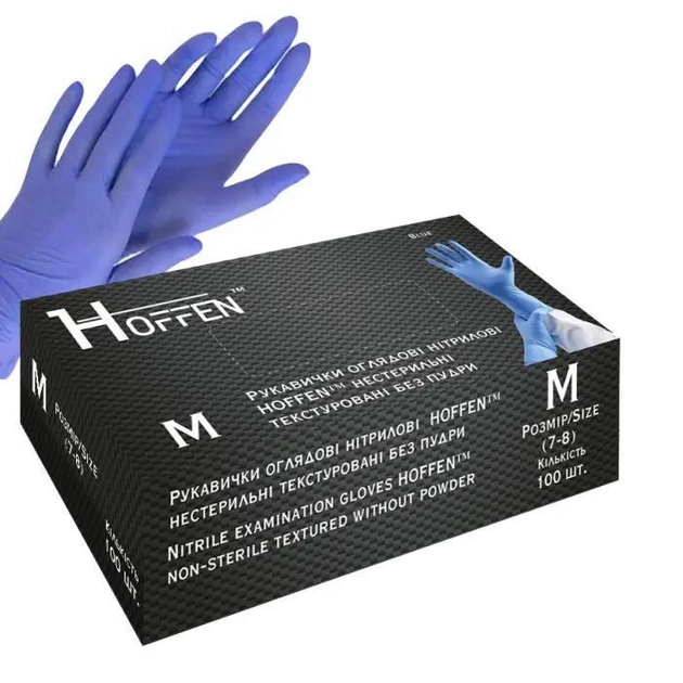 Рукавички нітрилові Hoffen M 100 шт сині 100штук/50пар - зображення 1