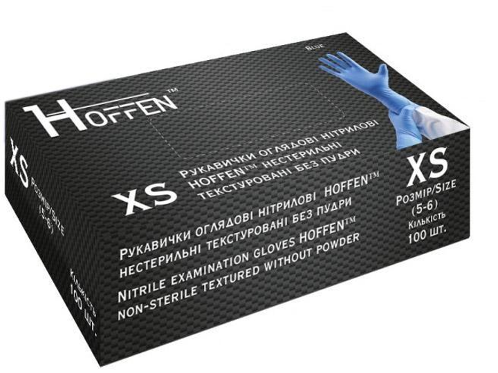 Рукавички нітрилові Hoffen розмір XS сині 100 штук / пачка - зображення 1