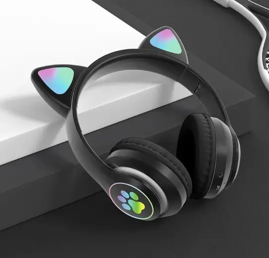 Беспроводные детские наушники CAT STN-28 с кошачьими ушками с подсветкой MP3 MicroSD FM-радио черный - изображение 3