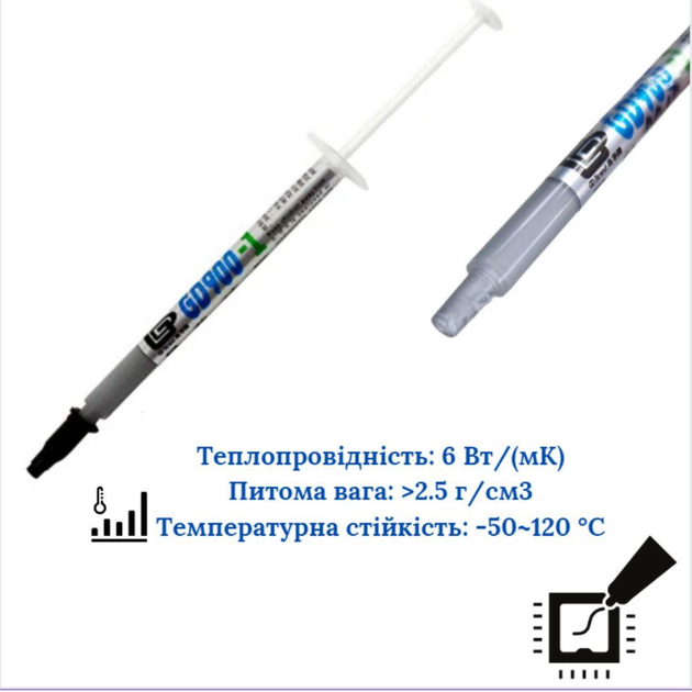 Термопаста GD900-1 1г, с серебром, 6 Вт/м*K 670019 - изображение 2