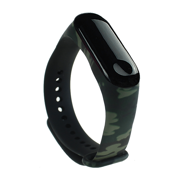 Силиконовый ремешок MRK для фитнес браслета Xiaomi Mi Band 4/3 с рисунком Камулфяж темно-зеленый с металлической кнопкой (mrk21042021) - изображение 3