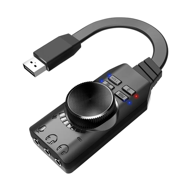 Внешняя звуковая карта / адаптер с USB и регулятором громкости, для Windows / MacOS / Linux, черная "G" (79684031) - изображение 1