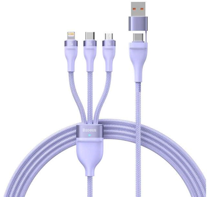 Kabel Baseus Flash 2 3w1 USB Type-C - micro-USB - Lightning 1.5 m Purple (CASS030205) - obraz 1