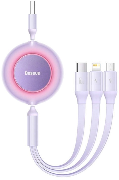 Кабель Baseus Bright Mirror 3 3в1 micro-USB - Lightning - USB Type C 1.1 м Purple (CAMJ010105) - зображення 1