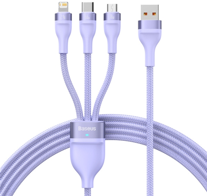 Kabel Baseus 3w1 USB Type-A - USB Type-C- micro-USB - Lightning 1.1 m Purple (P10362900511-00) - obraz 1