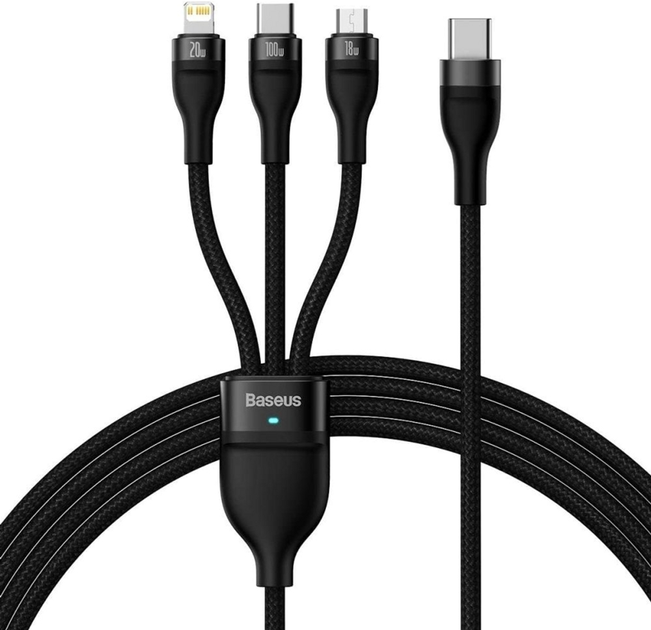 Kabel Baseus Flash 2 3w1 USB Type-C - micro-USB - Lightning 1.2 m Black (CASS040001) - obraz 1