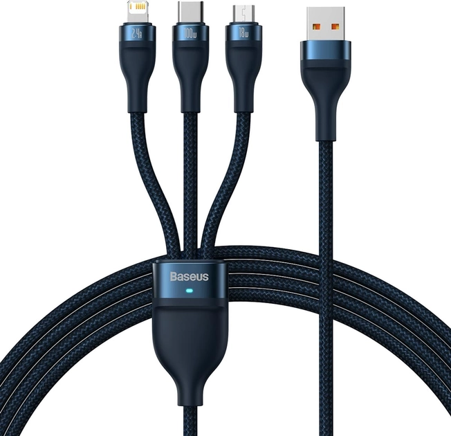 Кабель Baseus Flash 3в1 USB Type C - micro-USB - Lightning 1.2 м Blue (CASS030003) - зображення 1