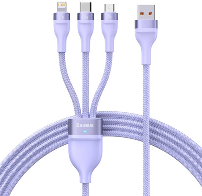 Kabel Baseus Flash 2 3w1 USB Type-C - micro-USB - Lightning 1.2 m Purple (CASS030105) - obraz 1