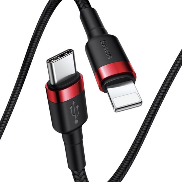 Кабель Baseus Cafule USB Type C - Lightning PD 1 м Black/Red (CATLKLF-91) - зображення 2