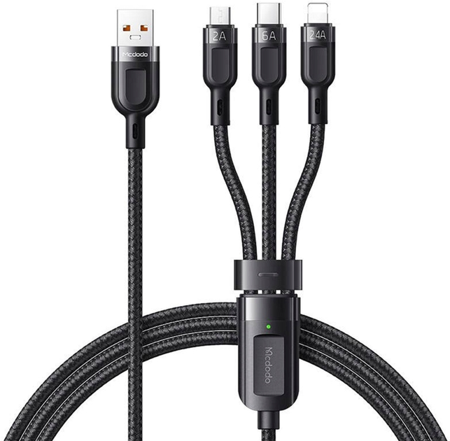 Кабель Mcdodo 3в1 USB Type-C - micro USB + Apple Lightning - USB Type-A 1.2 м Black (CA-0930) - зображення 1