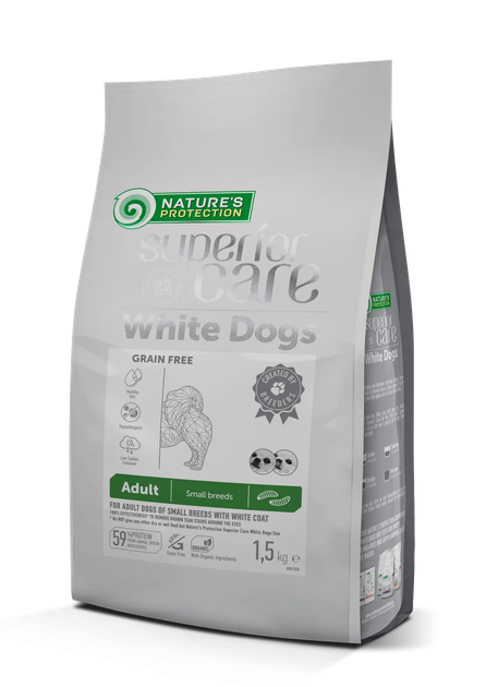 Сухой корм Nature's Protection Superior Care White Dogs Grain Free with Insect Adult Small Breeds Бесшовный корм для взрослых собак малых пород с белой шерстью 1,5 кг (NPSC47441) - Фото 1 Сухой корм Nature's Protection Superior Care White Dogs Grain Free with Insect Adult Small Breeds Бесшовный корм для взрослых собак малых пород с белой шерстью 1,5 кг (NPSC47441) - изображение 1