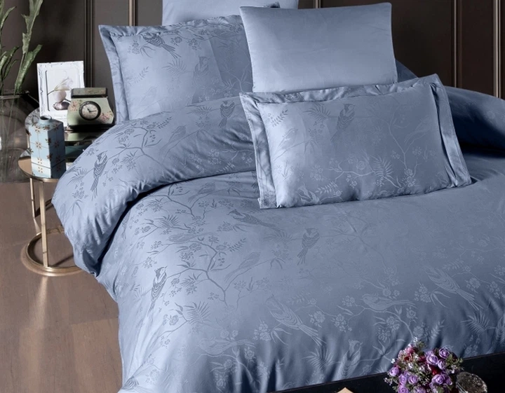 Турецкое постельное белье First Choice сатин-жаккард Stesha Dusty Blue евро - Фото 1 Турецкое постельное белье First Choice сатин-жаккард Stesha Dusty Blue евро - изображение 1