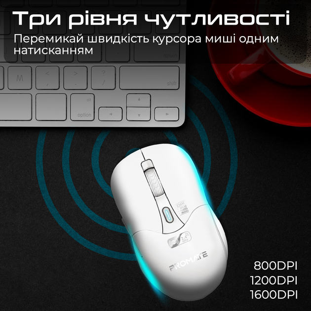 Мышь Promate Samo Wireless/Bluetooth White (samo.white) - изображение 3