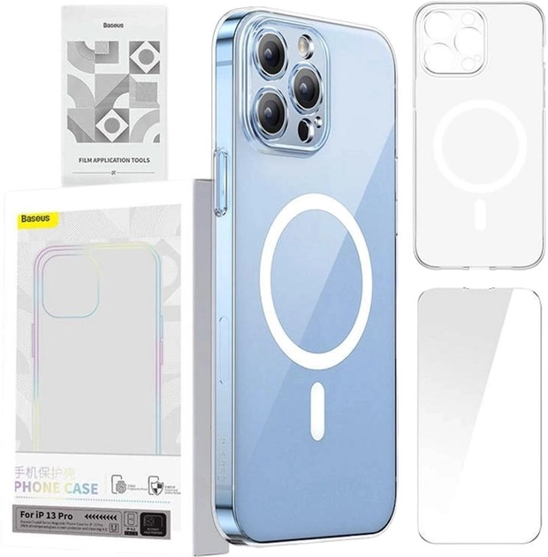 Etui + szkło hartowane Baseus Magnetic Crystal Clear with Cleaning Kit do Apple iPhone 13 Pro Transparent (ARSJ010702) - obraz 1