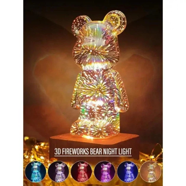Медведь Bearbicks декоративный стеклянный ночник, Декоративный ночник с серебристым мишкой, 3D лампа - Фото 4 Медведь Bearbicks декоративный стеклянный ночник, Декоративный ночник с серебристым мишкой, 3D лампа - изображение 4