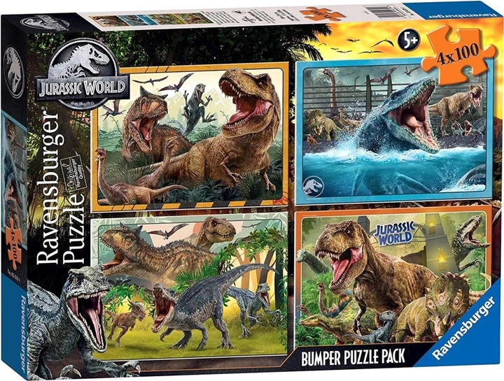 Puzzle Ravensburger Jurassic World Bumper 4 x 100 elementów (4005556056194) - obraz 1