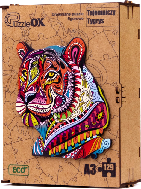 Puzzle drewniane PuzzleOK Tajemniczy Tygrys 129 elementów (4821993007267) - obraz 1