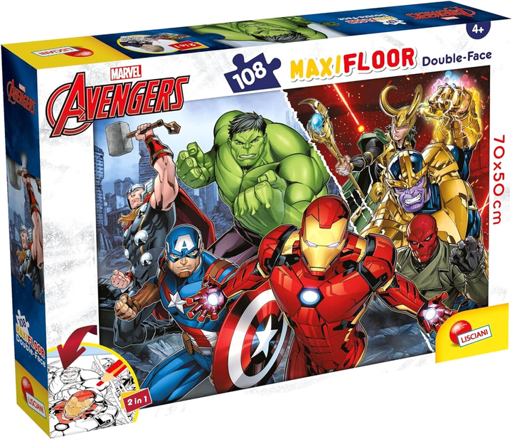 Пазл двосторонній Lisciani Maxi Floor Marvel Avengers 108 елементів (8008324099771) - зображення 1