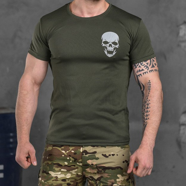 Потовідвідна чоловіча футболка Odin Coolmax із принтом "Skull" олива розмір 2XL - зображення 1