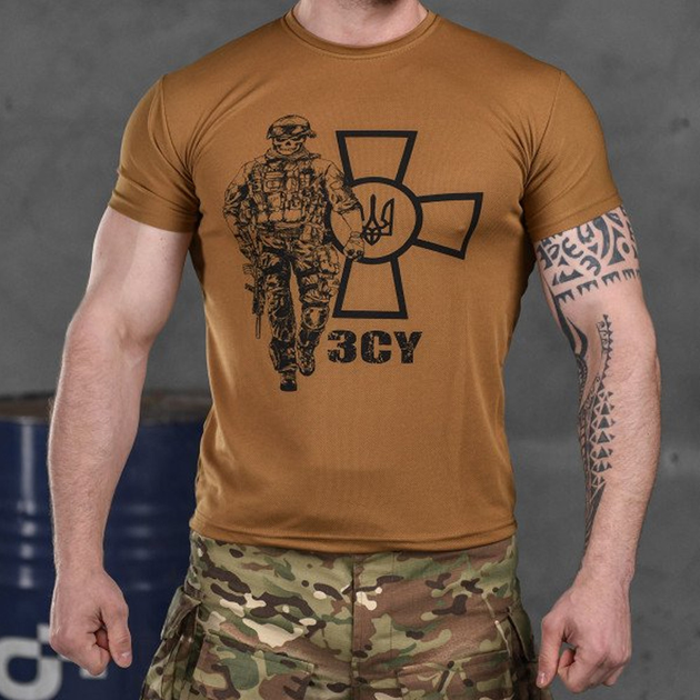 Потовідвідна чоловіча футболка Coolmax з принтом "Сoлдaт" койот розмір S - зображення 1