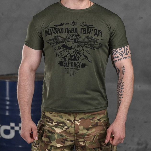 Мужская потоотводящая футболка Coolmax НГУ олива размер L - изображение 1