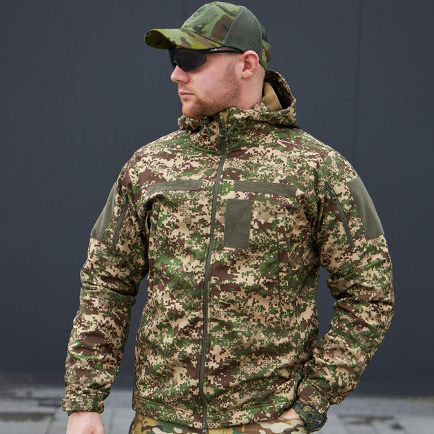 Чоловіча Водовідштовхуюча Куртка Хижак Military "Soft Shell" з капюшоном камуфляжна розмір L - зображення 1