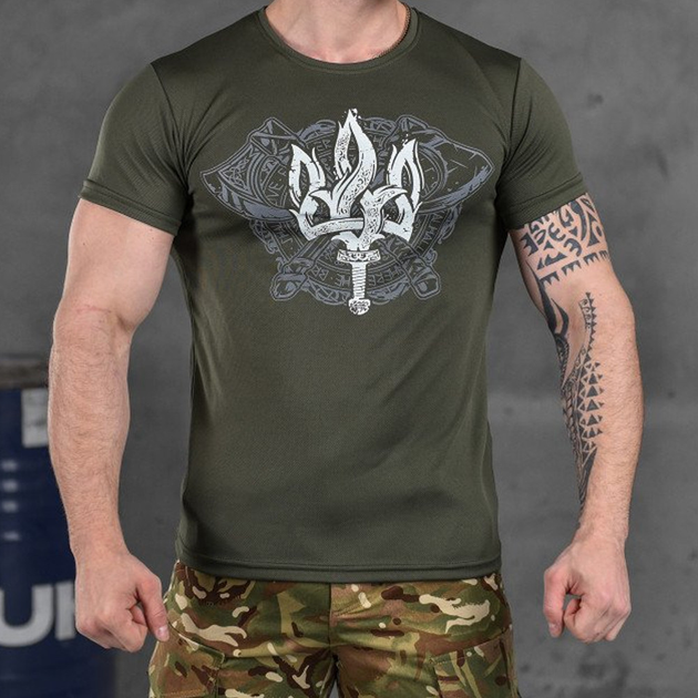 Потоотводящая мужская футболка Odin Coolmax с принтом "Coat of arms" олива размер M - изображение 1
