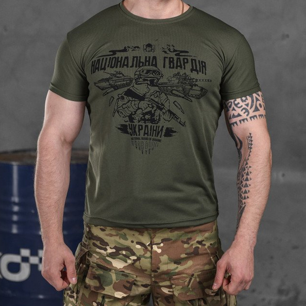 Чоловіча потовідвідна футболка Coolmax НГУ олива розмір 2XL - зображення 1
