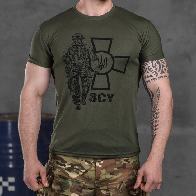 Потоотводящая мужская футболка Coolmax с принтом "Сoлдaт" олива размер S - изображение 1