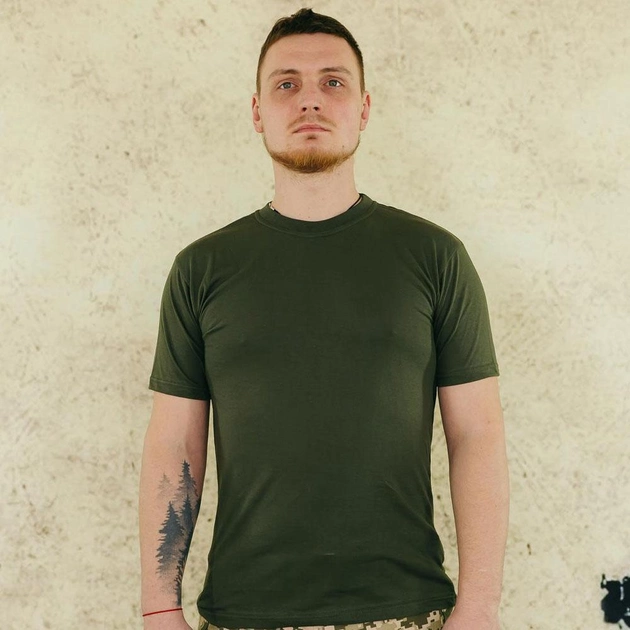 Мужская хлопковая футболка с круглой горловиной олива размер 2XL - изображение 1