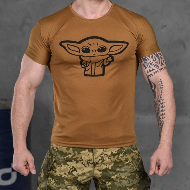 Мужская потоотводящая футболка с принтом "Йода" Coolmax койот размер M - изображение 1