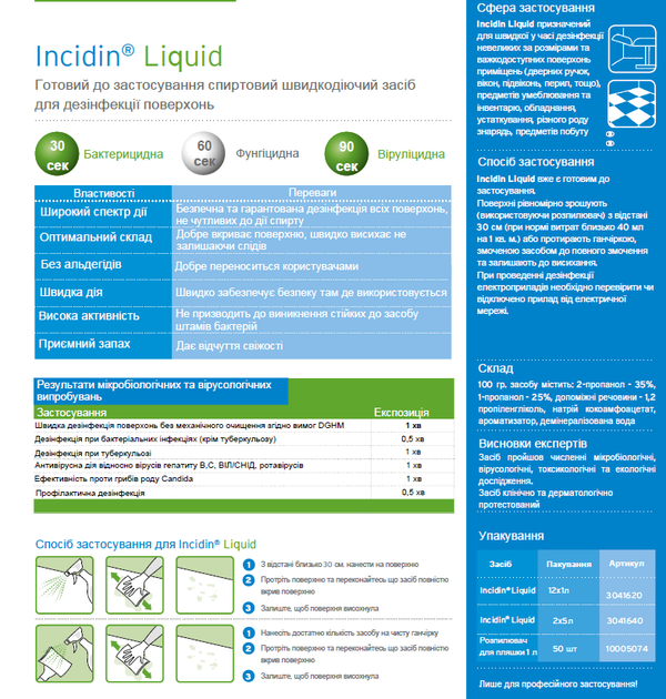Засіб для швидкої (термінової) дезінфекції Ecolab Incidin Liquid для поверхонь і предметів 1 л (3096220) - изображение 2