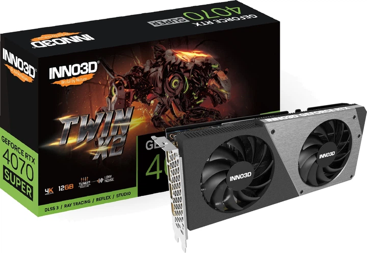 Відеокарта INNO3D PCI-Ex GeForce RTX 4070 Super Twin X2 12GB GDDR6X (192bit) (2475/21000) (HDMI, 3 x DisplayPort) (N407S2-126X-186162N) - зображення 3