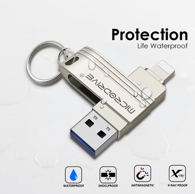 Флешка металлическая 2в1 128ГБ USB-Lightning для Apple iPhone, iPad, компьютера MICRODRIVE A1 128GB Серебро - изображение 8
