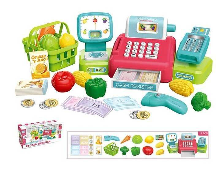 Кассовый аппарат игрушечный 8352 звук, касса, сканер, продукты, корзина ...
