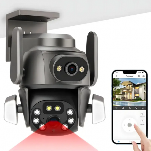Камера наружная поворотная уличная двойная WIFI DOUL CAM Q-821 FULL-HD 4Mp Ночная сьемка Черная - Фото 2 Камера наружная поворотная уличная двойная WIFI DOUL CAM Q-821 FULL-HD 4Mp Ночная сьемка Черная - изображение 2
