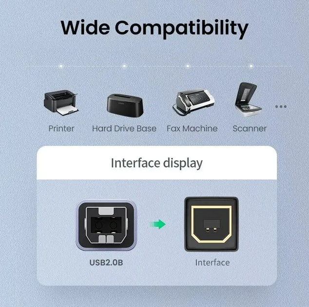 Переходник Ugreen USB C на USB B Printer для принтера, жесткого диска, док станции, факса Grey (US382) 20120 - Фото 3 Переходник Ugreen USB C на USB B Printer для принтера, жесткого диска, док станции, факса Grey (US382) 20120 - изображение 3