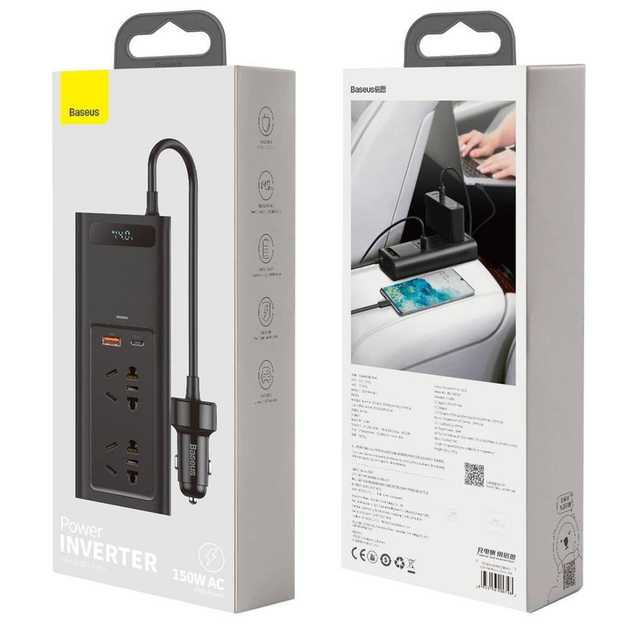 Автомобильный преобразователь инвертор Baseus 150W Inverter с 2 розетками на 220V+USB+Type-C (GFDH-7672) - изображение 13