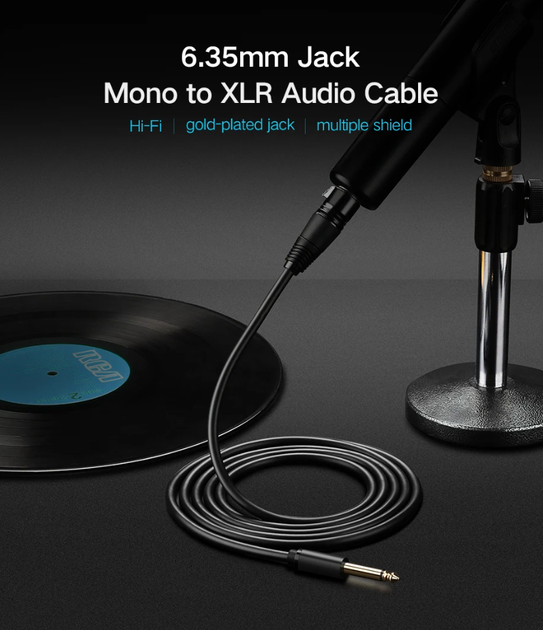 Аудіокабель для мікрофона UGREEN AV131 Jack 6.3 mm to XLR Female AV Cable 3m Black (20720) - зображення 3
