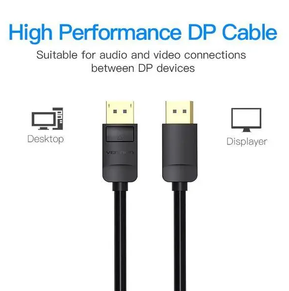 Кабель Vention DisplayPort v1.2 1m Black (HACBF) - Фото 5 Кабель Vention DisplayPort v1.2 1m Black (HACBF) - изображение 5