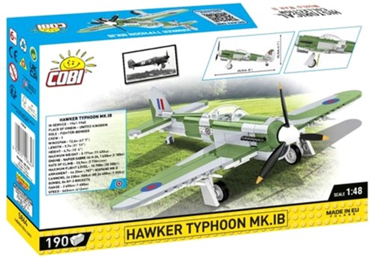 Klocki konstrukcyjne Cobi Historical Collection WWII Samolot Hawker Typhoon Mk.1B 190 elementów (5902251058647) - obraz 7