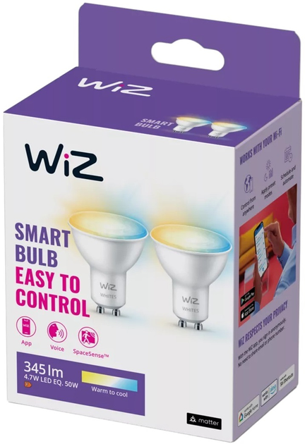 Набір розумних лампочок WIZ Tunable warm WiFi PAR16 GU10 345 лм 4.7 Вт 2 шт (8719514551312) - зображення 2