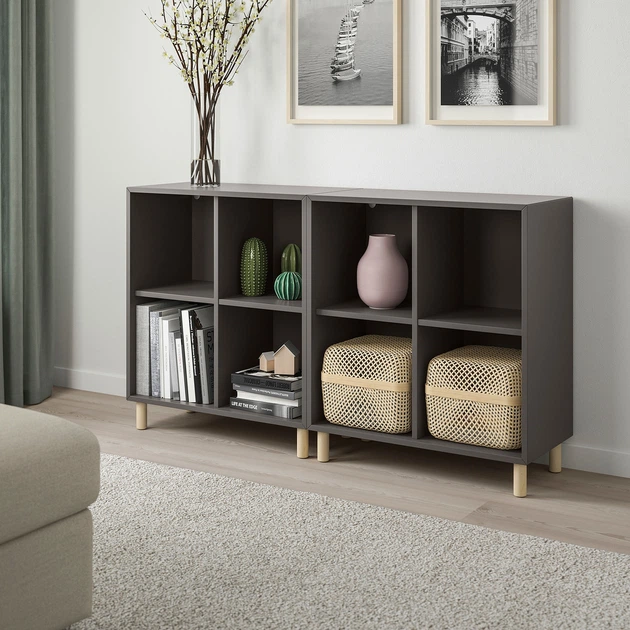 Комбинация шкафов с ножками IKEA ЭКЕТ, темно-серый, дерево, 140x35x80 см, 193.861.01 - изображение 2