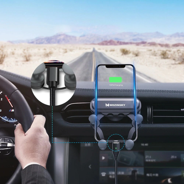 Автодержатель для телефона Wozinsky Gravity Car Holder Black (WCH-05) - изображение 8