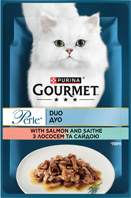 Упаковка влажного корма для котов Purina Gourmet Perle Duo с лососем и сайдой мини филе в подливке 26 шт по 85 г (7613287601889 / 8445291188235) - изображение 2