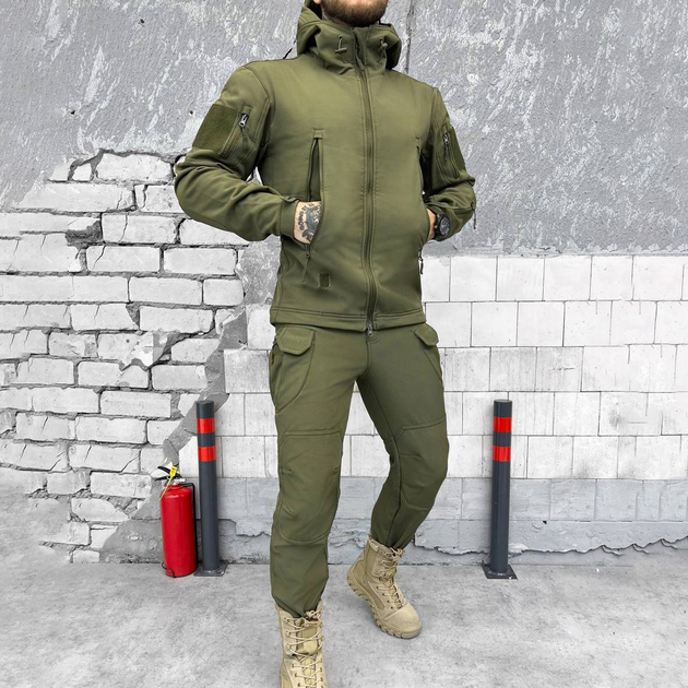 Мужской костюм куртка + брюки с усиленными коленями softshell олива размер 3XL - изображение 1