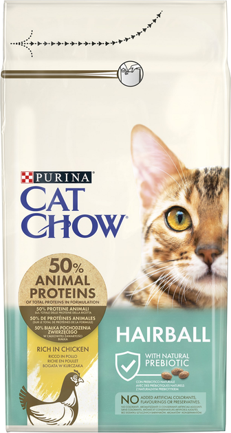 Сухий корм для дорослих котів Purina Cat Chow Hairball проти утворення шерстяних грудок, з куркою 1.5 кг (5997204514486) - зображення 2
