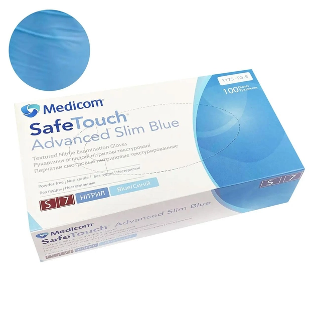 Рукавички нітрілові Medicom SafeTouch Advanced Slim сині S 100 шт - зображення 1