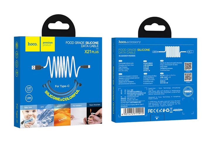 Кабель Hoco X21 Silicone Type-C 3.0A (1m) Black/Blue - Фото 5 Кабель Hoco X21 Silicone Type-C 3.0A (1m) Black/Blue - зображення 5
