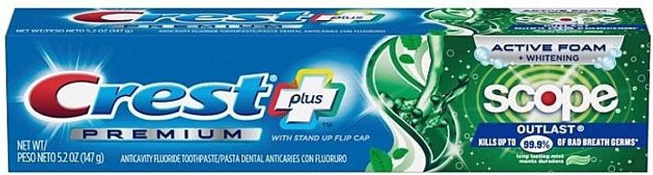 Зубна паста відбілююча Crest Premium Plus Scope Outlast Toothpaste, Long Lasting Mint 147 г| Крест США Active Foam + Whitening - зображення 2
